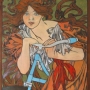 Jeune femme  la bicyclette, pyrogravure