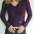 Pull femme col en v violet new london t2